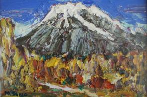 極上品】真作 妹尾正雄 作 肉筆油彩 「木曽御岳」SM 小林和作 師事