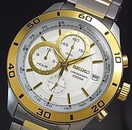 【1円】【新品正規品】SEIKO / Chronograph セイコー / クロノグラフ メンズ腕時計 コンビメタルベルト シルバー/ゴールド文字盤 SSB188P1