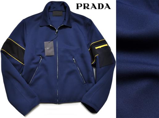 ■新品正規14万 PRADA プラダ 春夏コレクションモデル 大人のジャージ生地 カジュアルブルゾン (50 ネイビー色) イタリア製