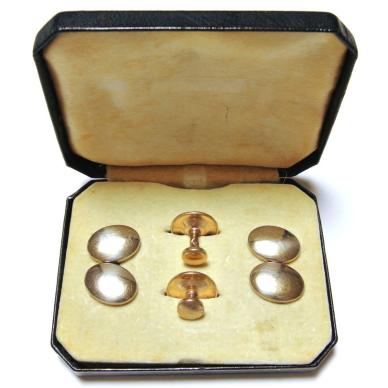 英国製◆アンティーク チェーン カフリンクス 金 ゴールド シンプル 楕円 鎖 無地 フォーマル スタッド ビンテージ カフスボタン イギリス