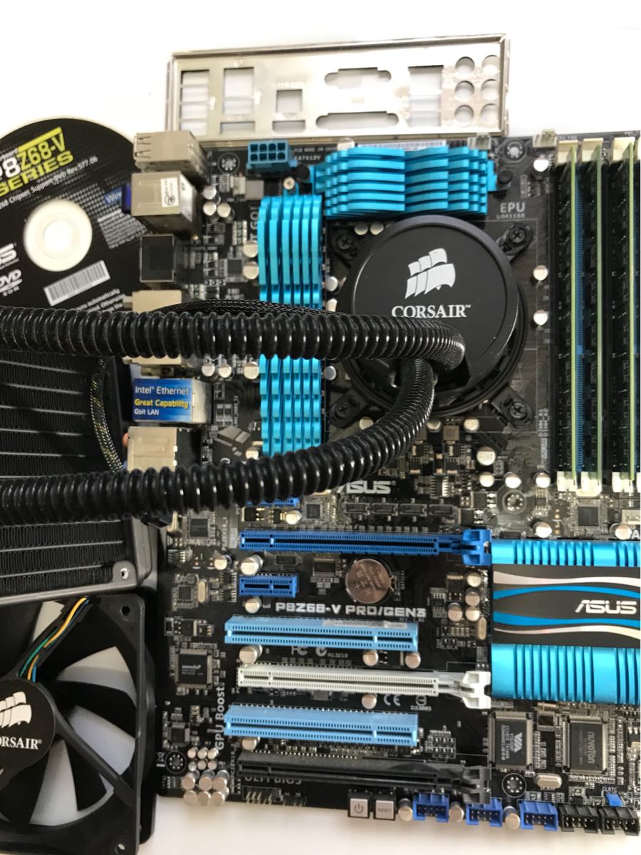 【中古】Intel Core i7 2600k ＋ マザーボード ASUS P8Z68-V PRO/GEN3 ＋メモリ 16GB RAM ＋ コルセア 簡易水冷クーラー 4点