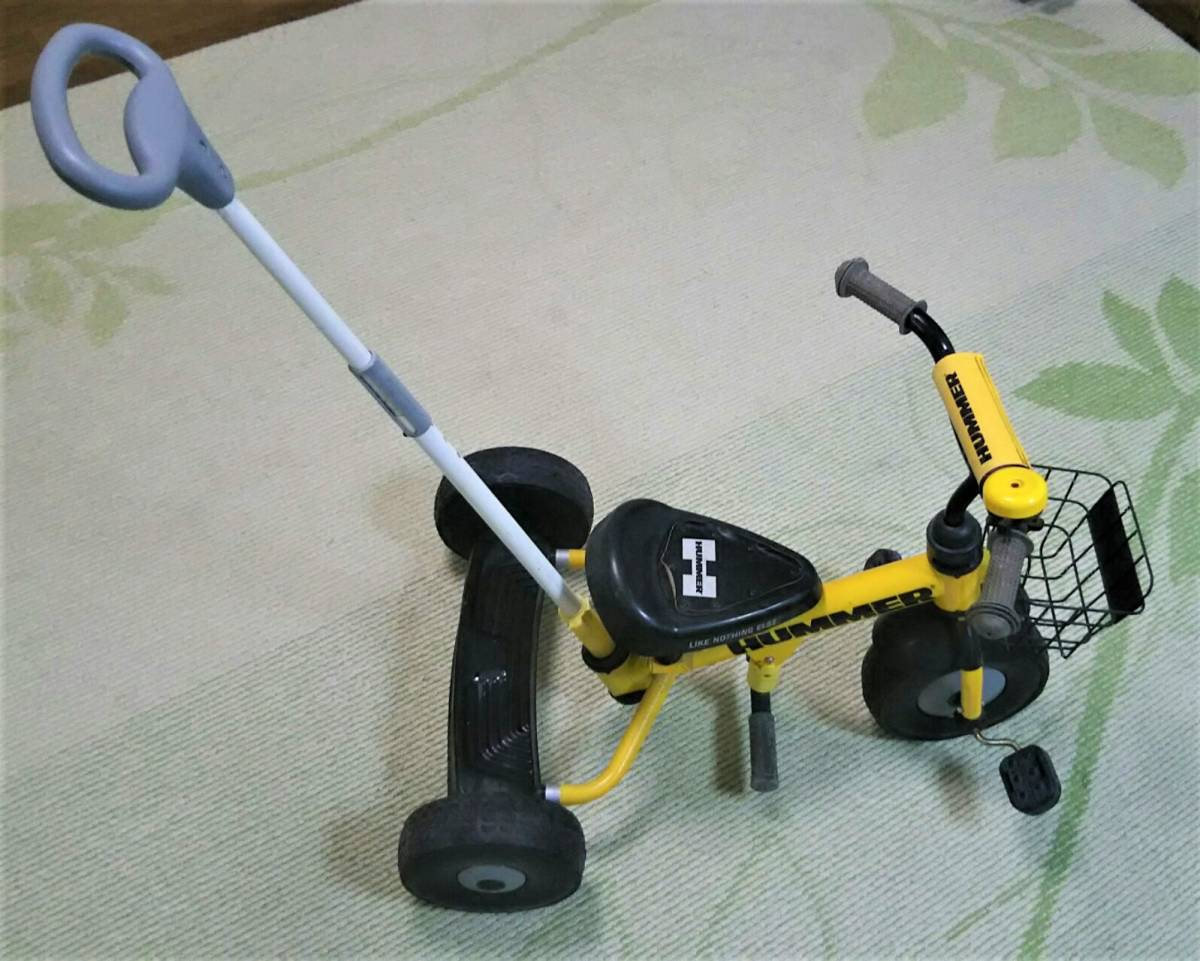 HUMMER 三輪車 イエロー 幼児・子供用三輪車 ハンドル連動手押し棒付き