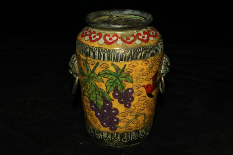 極上珍品 貴重 友人館蔵 銅台景泰藍 琺瑯彩 碩果累累 花瓶 花器 希少