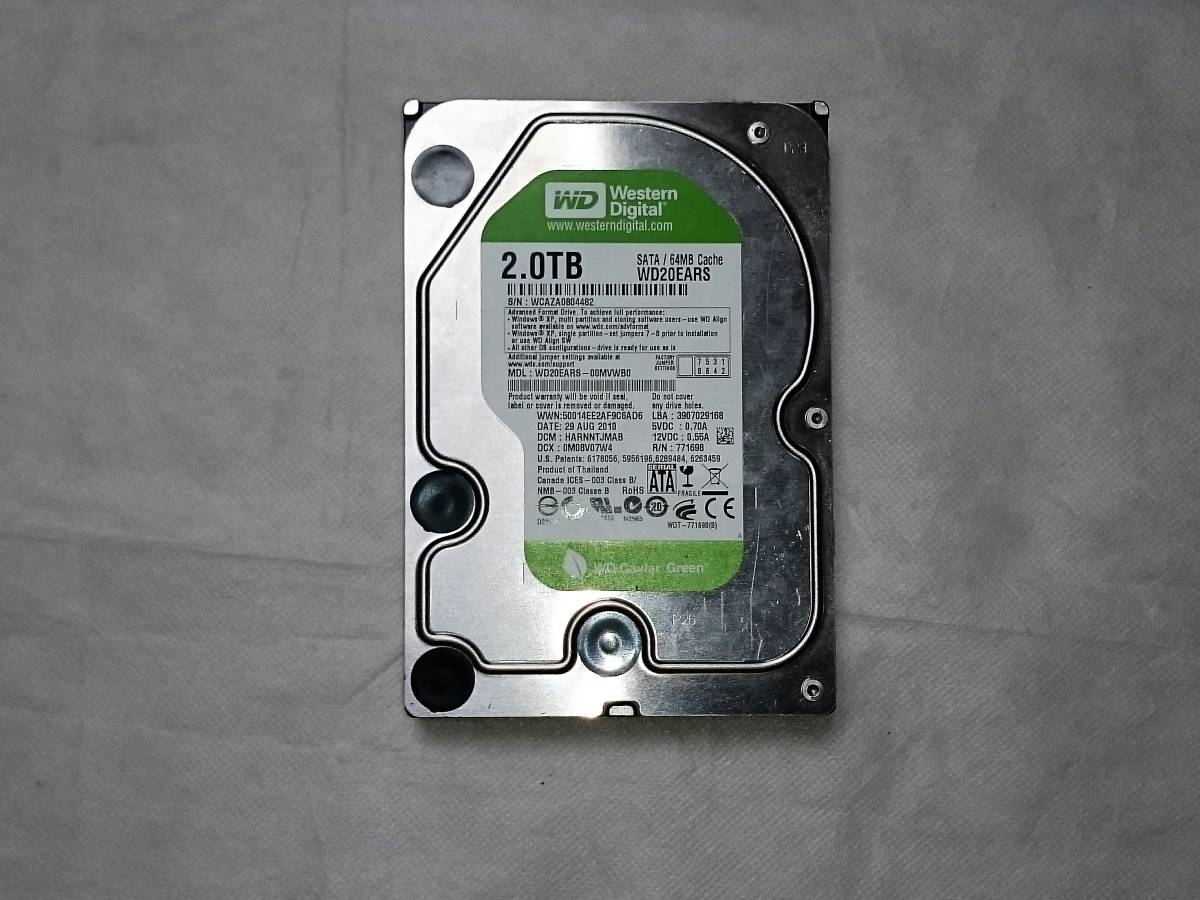 二個セット Western Digital 3.5inch HDD 2TB (GREEN) [使用時間1274