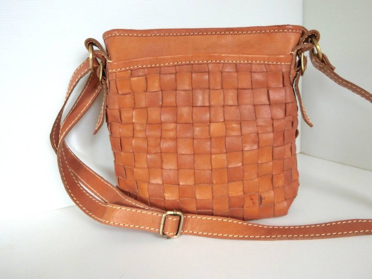 20) 未使用 牛本革 メッシュ ショルダーバッグ レザー