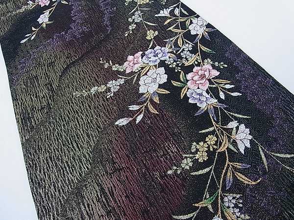 ヤフオク！ベストストア受賞店■花美人着物■両面六通柄袋帯　枝垂花文　黒地　金銀糸　逸品　bb972