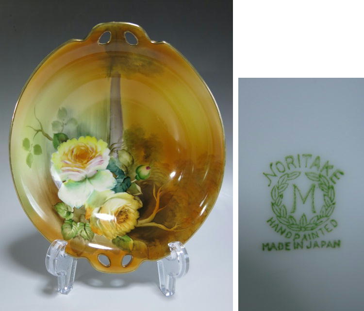 オールドノリタケ [NORITAKE M ハンドペイント]色絵金彩花文飾り鉢 飾