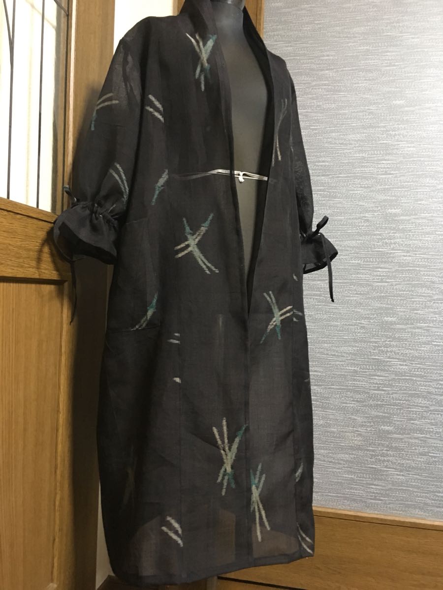 着物リメイク 松葉模様の絽の着物からロングコートコート♪