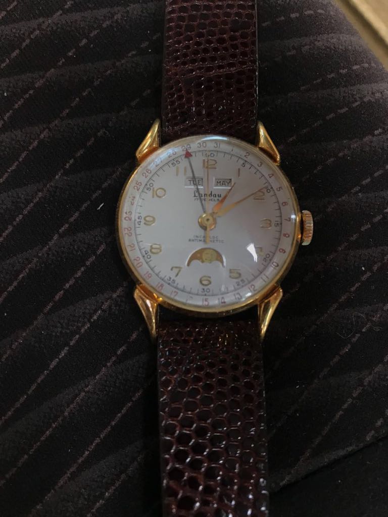 LANDAU ムーンフェイズトリプルカレンダー アンティーク 貴重 LANDAU 