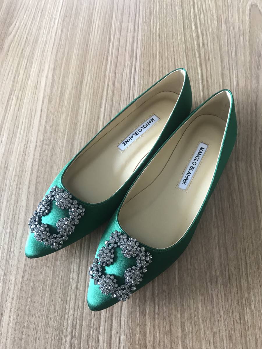 Manolo Blahnik グリーン パンプス 36 1/2 MANOLO BLAHNIK マノロブラニク フラットパンプス ハンギシ フラット