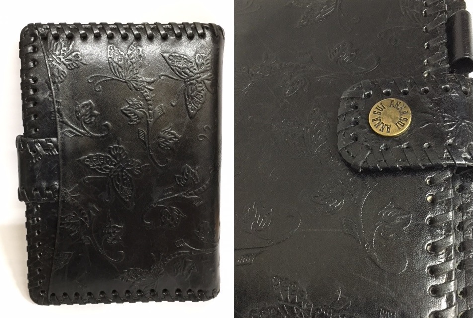 ANNA SUI】アナスイ 牛革 蝶浮き柄 手帳カバー システム手帳 革 ブラック