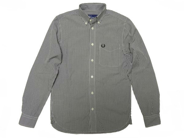 ★良品!!フレッドペリー★長袖ボタンダウンギンガムチェックシャツXS/黒白FRED PERRYホワイトブラックメンズモッズMODS