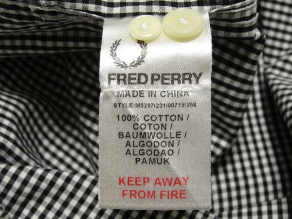 ★良品!!フレッドペリー★長袖ボタンダウンギンガムチェックシャツXS/黒白FRED PERRYホワイトブラックメンズモッズMODS