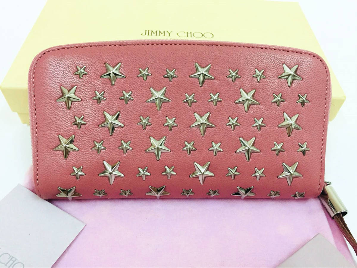 美品JIMMY CHOO ジミーチュウ ラウンドファスナー長財布 ピンク 
