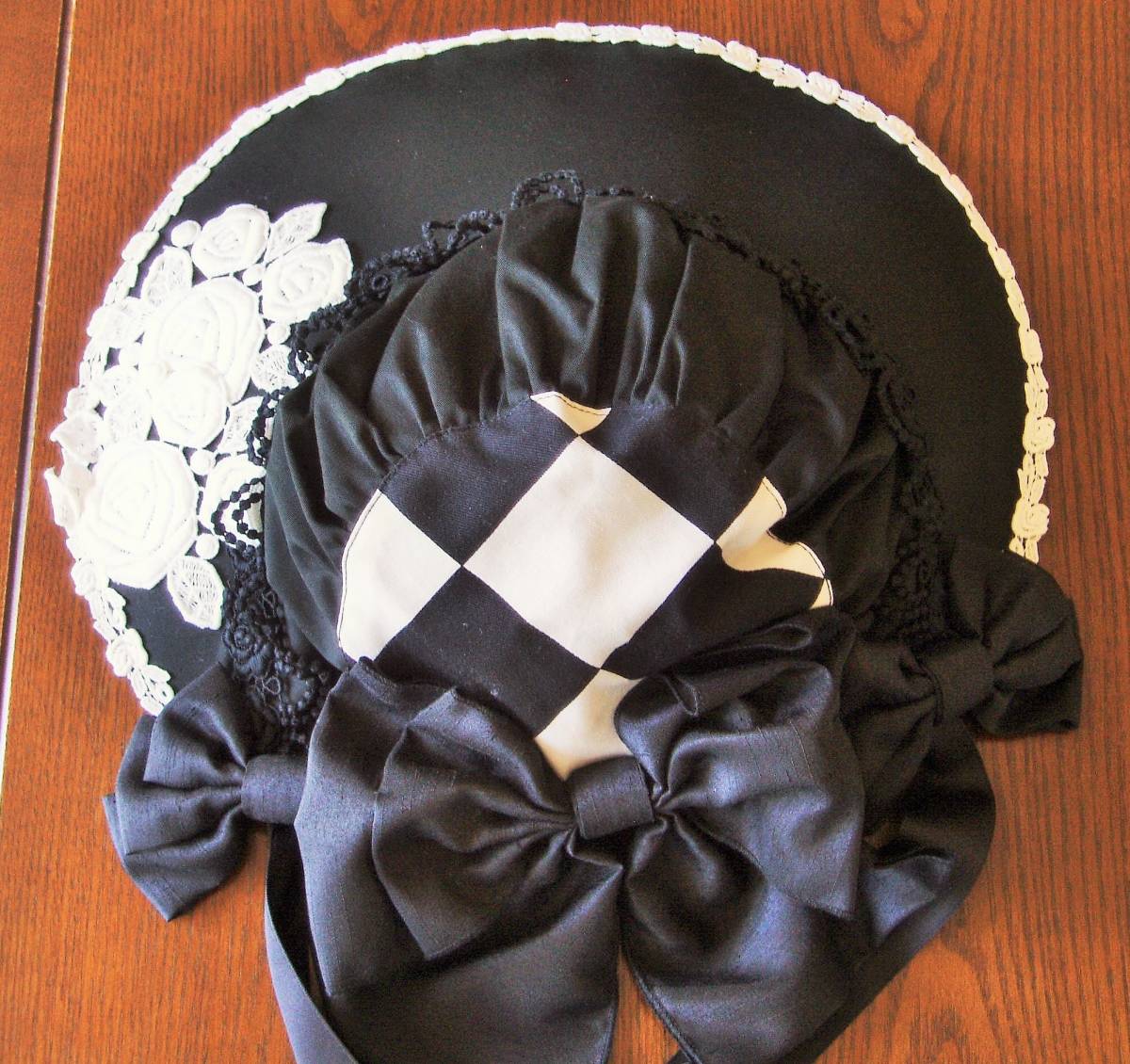 chantillyの素敵なボンネット! 黒×白 フルボンネ シャンテリー ロリィタ