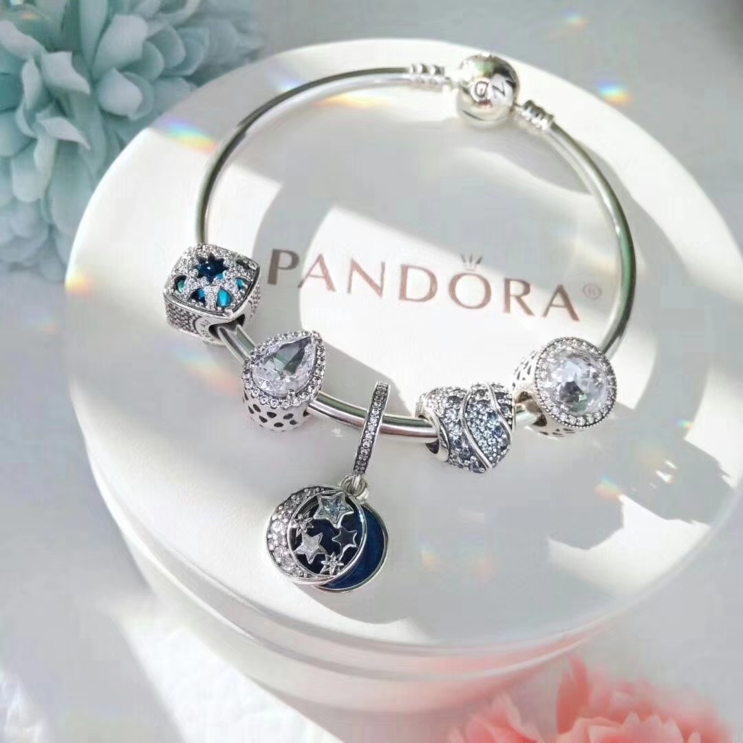 PANDORA スター チャーム ブルー ブレスレット 925シルバー ハート