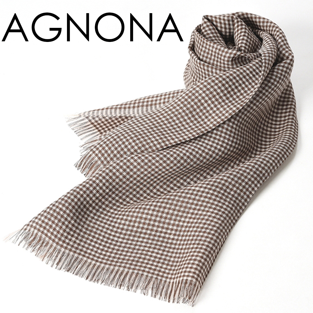 新品 2.5万 AGNONA サマー ストール チェック柄 シルク リネン 麻