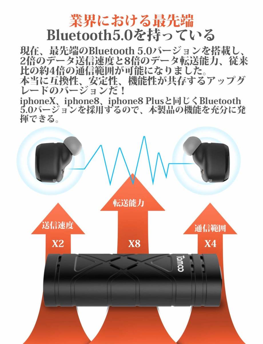 最新版■Bluetooth5.0進化版■Tamoo 完全ワイヤレス イヤホン 左右分離型 高音質 Bluetooth イヤホン ブルートゥース イヤホン