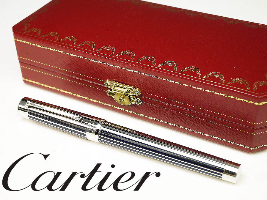 ■本物保証■【Cartier/カルティエ】 パシャ・ドゥ・カルティエ ボールペン■シルバー×ブルー■ストライプ■