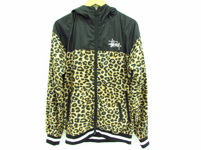 Stussy ステューシー レオパード柄 切替 ナイロン フードジャケット 