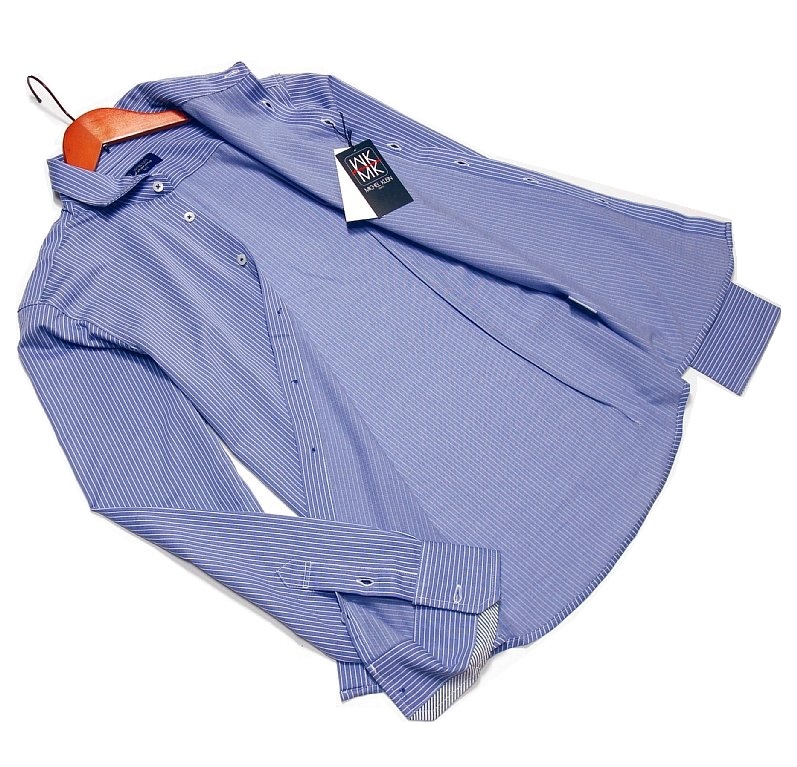 新品!!ミッシェルクラン エムケーオム 良質 ピンストライプ 長袖シャツ ブルー 46 (M) 送料185円☆MK homme 春物 秋物 青系 定価1，4万円★ MK MICHEL KLEIN ITOKIN - イトキン株式会社