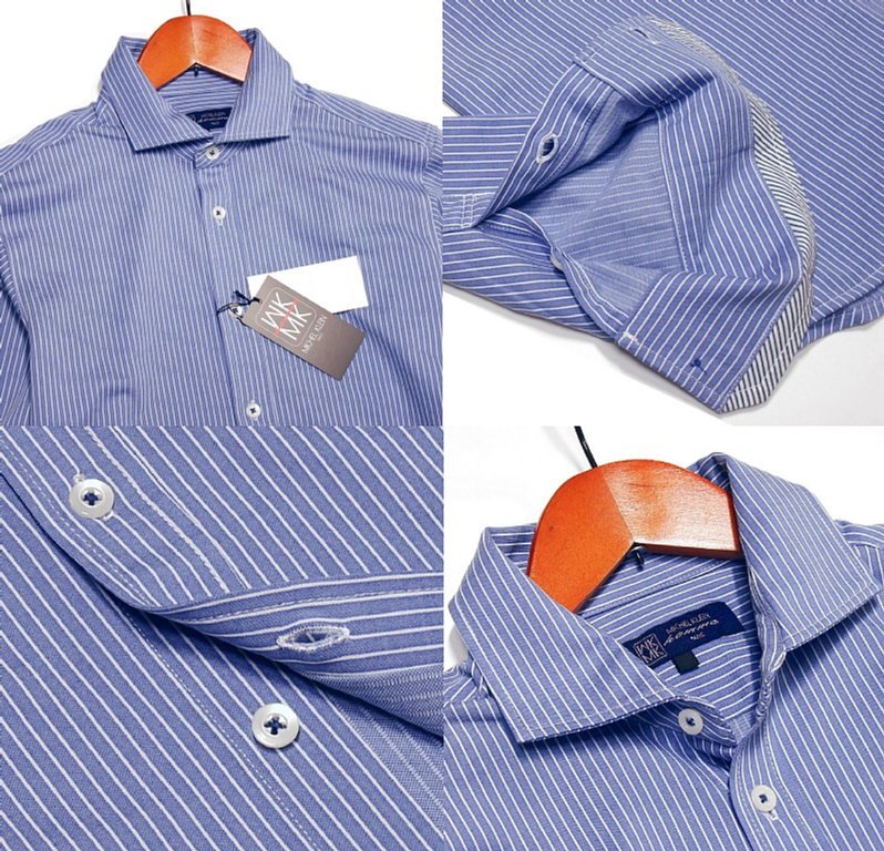 新品!!ミッシェルクラン エムケーオム 良質 ピンストライプ 長袖シャツ ブルー 46 (M) 送料185円☆MK homme 春物 秋物 青系 定価1，4万円★ MK MICHEL KLEIN ITOKIN - イトキン株式会社
