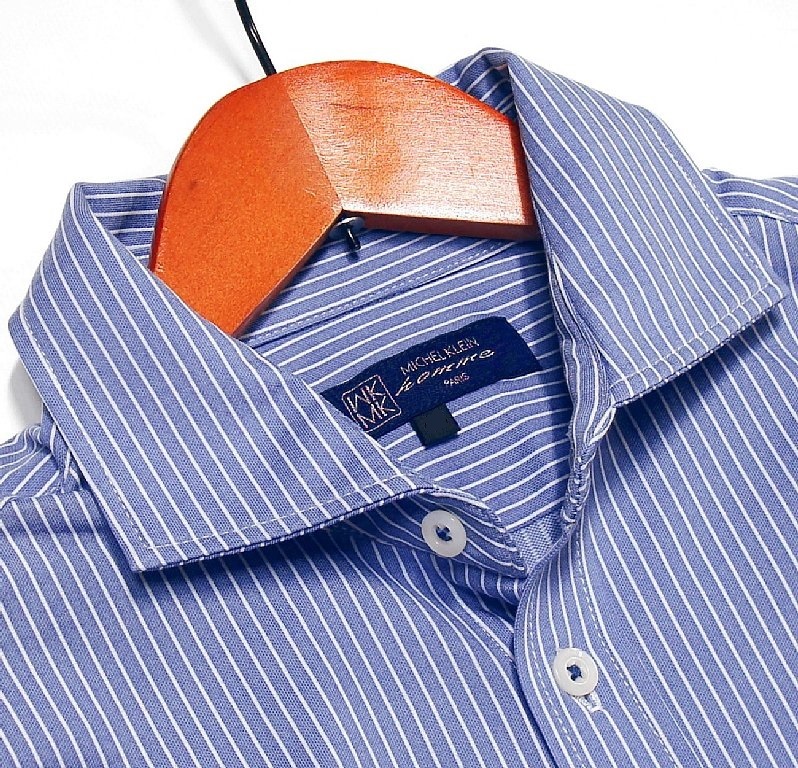 新品!!ミッシェルクラン エムケーオム 良質 ピンストライプ 長袖シャツ ブルー 46 (M) 送料185円☆MK homme 春物 秋物 青系 定価1，4万円★ MK MICHEL KLEIN ITOKIN - イトキン株式会社