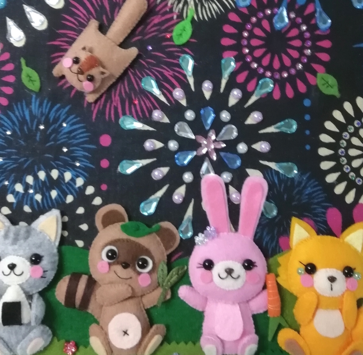 40 割引グリーン系 メーカー再生品 夏の季節飾り 花火 ディスプレイスタンド 置物 フェルト ハンドメイド クラフト 布製品 趣味 おもちゃグリーン系 Apecs Org Br