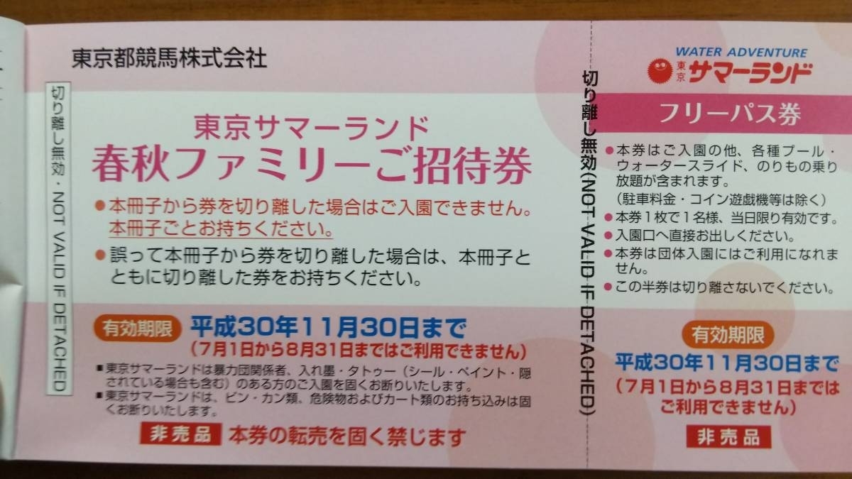 6名様 夏期期間定価27，000円 [返却不要] 東京サマーランド