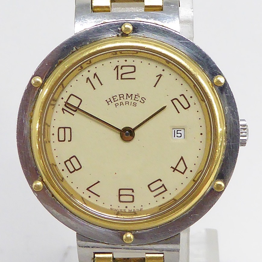 01 45-59114-21 ◎ HERMES エルメス クリッパー horloger オルロジェ 腕時計 クォーツ 鹿45