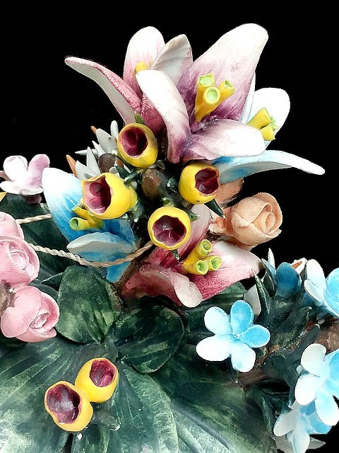 陶花 置物 陶器 花 イタリア 3QV売切☆イタリア製☆カポディモンテ☆陶花
