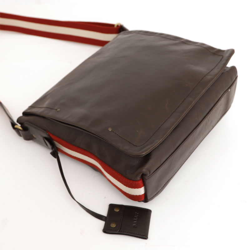 1円 BALLY バリー ショルダーバッグ ダークブラウン レザー 本革 