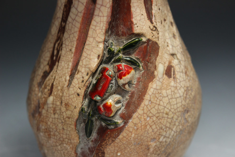 楽山 佐々木二六 二六焼 蟹彫文彫刻花瓶 花器 古美術品