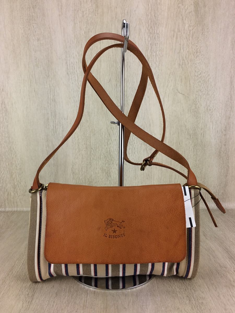 IL BISONTE◆ショルダーバッグ/キャンバス/GRY/ストライプ