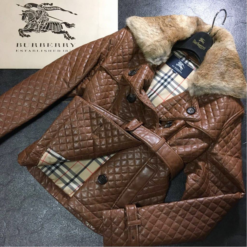 美品 BurberryLondon 【高級ラビットファー使用】フェイクレザー 