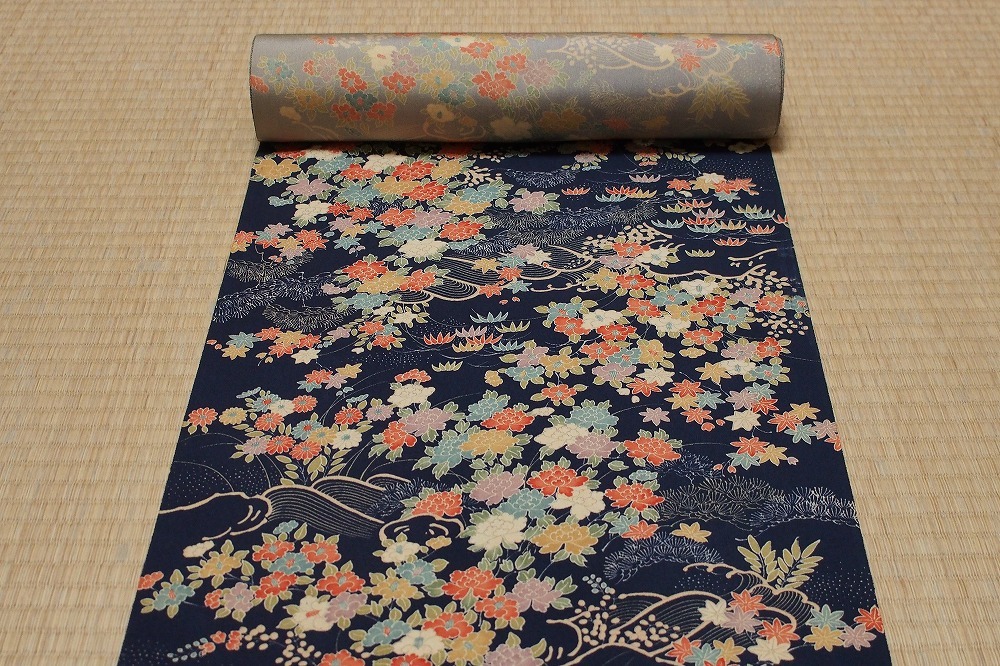 A1809-2311●関着/反物/小紋着物/丹後ちりめん/花柄等/新品/未仕立て/正絹