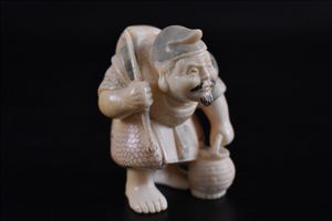 本象牙保証象牙彫刻人物置物旧家蔵出(D595)