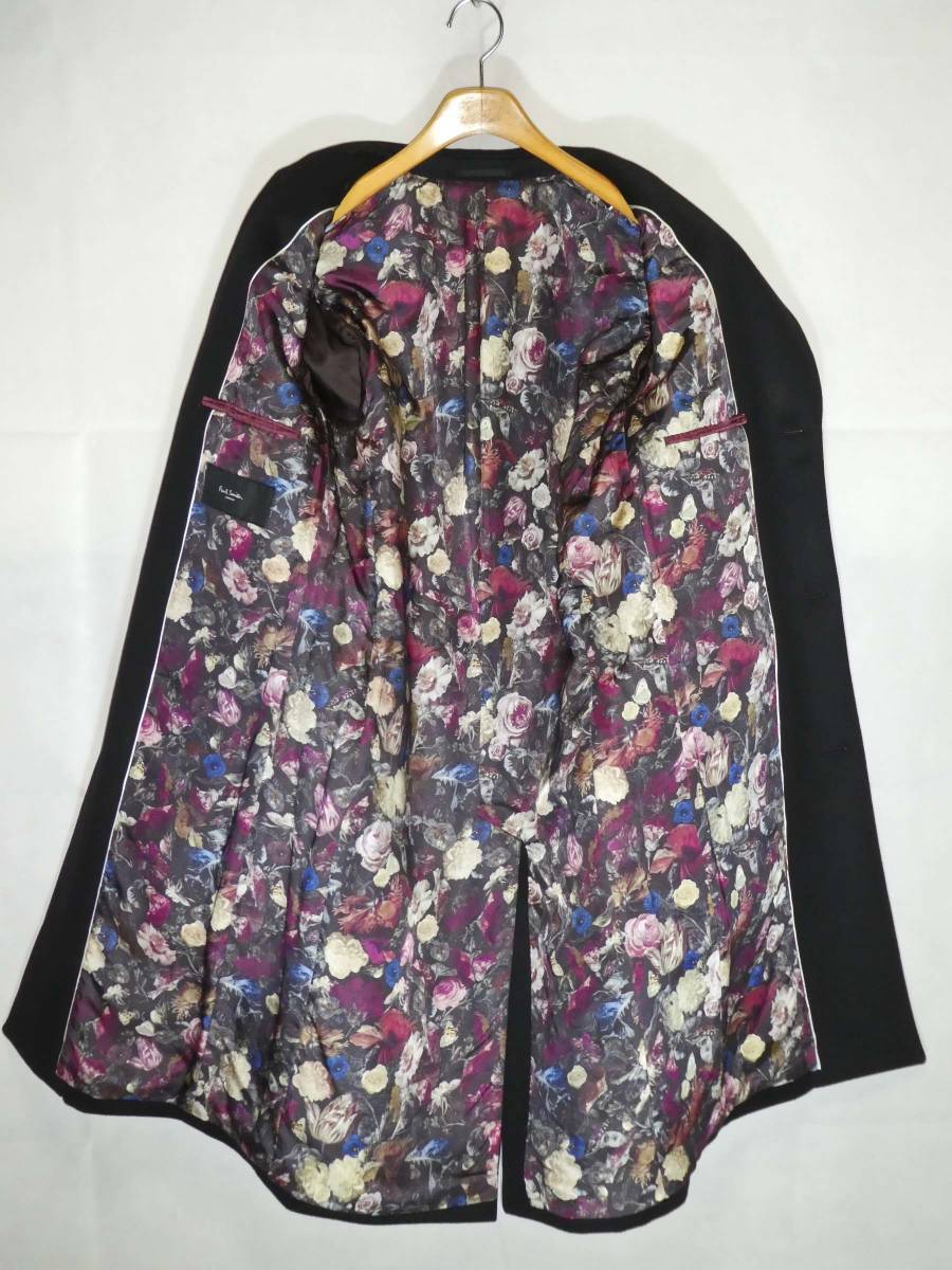 美品 ポールスミス チェスターコート カシミヤ100 裏地花柄 グレー S