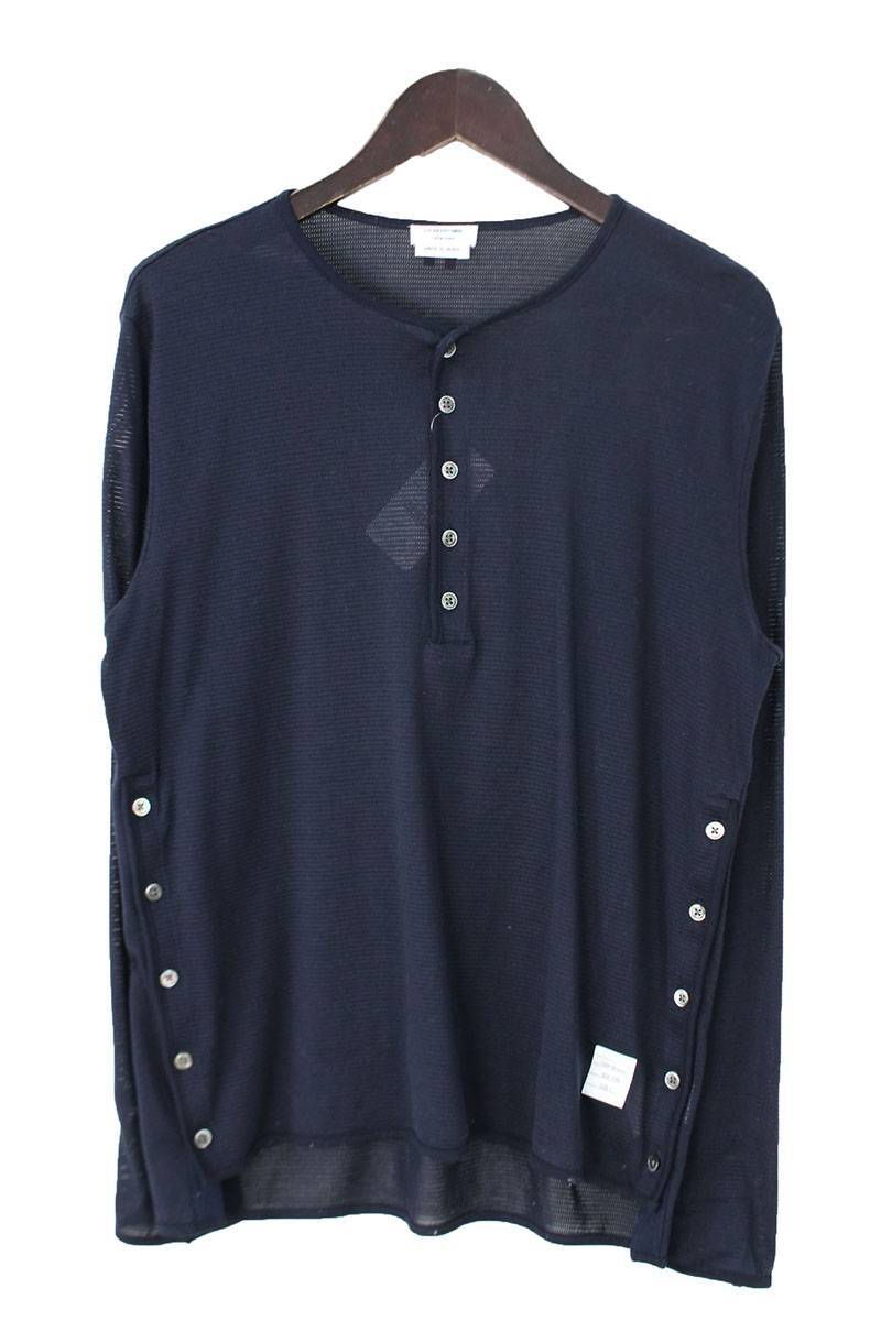 THOM BROWNE 長袖カットソー ネイビー サイズ3 トムブラウン THOM BROWNE ヘンリーネックメッシュ長袖カットソー 2