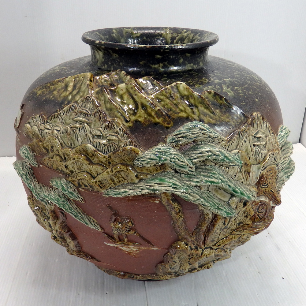 中古品 大型 壺/花瓶 工芸品/陶芸 直径41cm ※元箱類なし・詳細不明 ※口