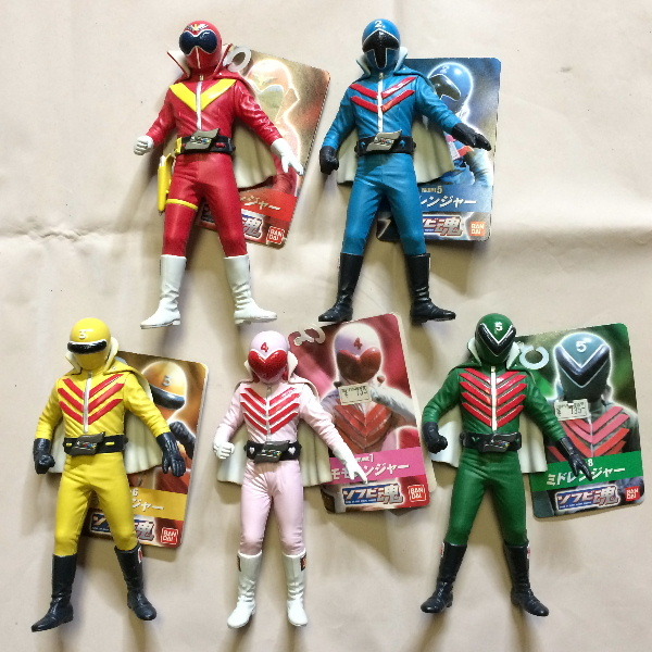 秘密戦隊ゴレンジャー ソフビ 5体セット 2004年版 ◇バンダイ ソフビ魂 vol.4～8◇秘密戦隊ゴレンジャー 5体セット◇2004