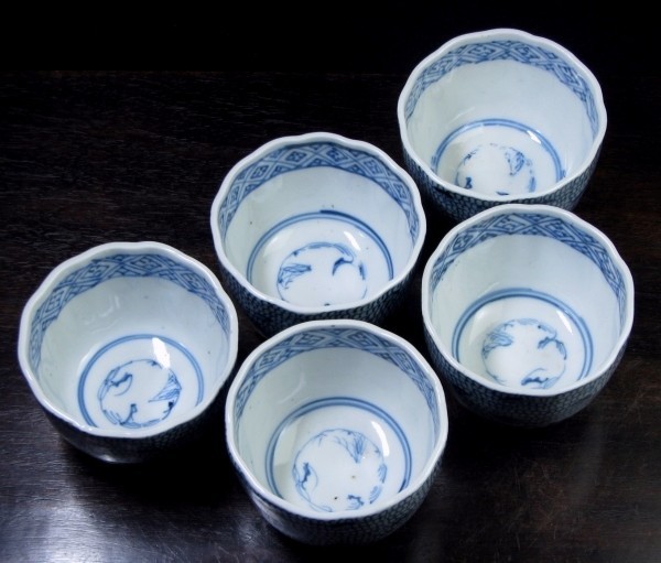 蕎麦猪口 微塵唐草 5客セット 古伊万里 染付 微塵唐草そば猪口5