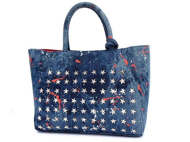 TRE STAR トレスター トートバッグ デニム ペイント 星 スタッズ 青 /☆G