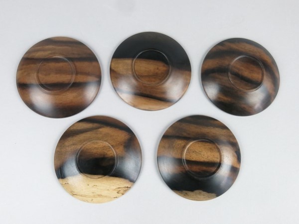 黒柿 銘木 茶托 5客 煎茶道具／A05 黒柿 茶托 銘木 -「茶托 煎茶道具