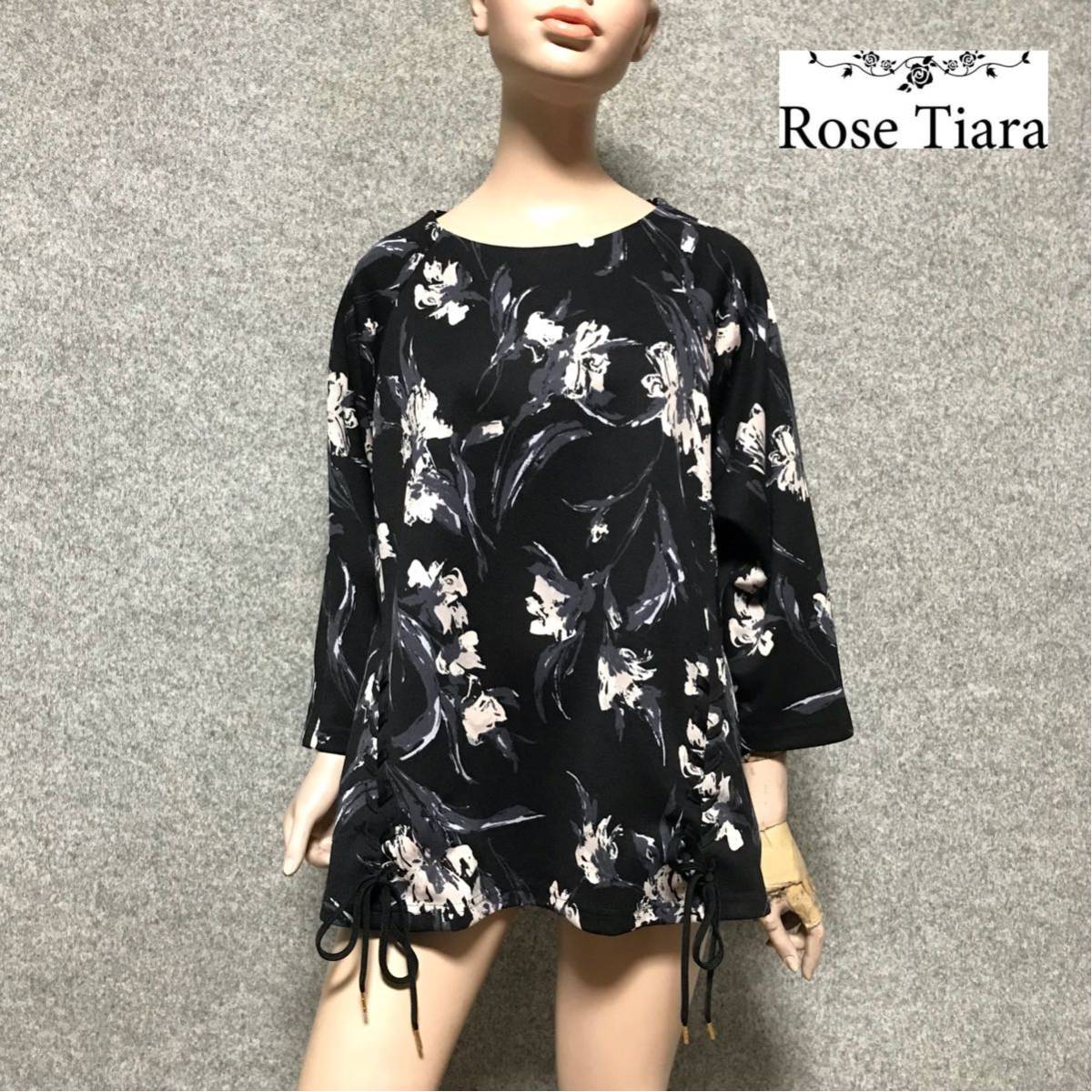 セール，得価 Rose Tiara/洗える 前側下部左右編上げ 花柄 ジャージー ラグラン プルオーバー/黒/42/ローズティアラ JUNIOR トップス(レディースファッション)｜売買されたオークション情報、yahooの商品情報を その他