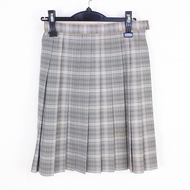 スクールスカート 学生服 夏物 20車ヒダ w64-丈52 中学 高校 プリーツ スカート 制服 中古 チェック(紺/茶/グレー) HK5880 コスプレ衣装 学生服
