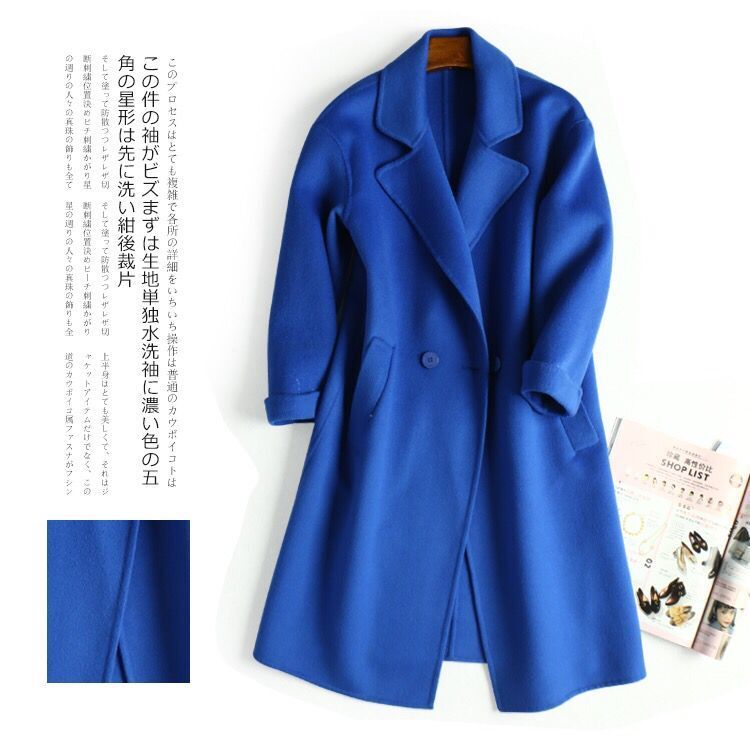 【極美品】アン吉　ブルーコート　38 M 春秋 新品レディース両面80％ウール10％カシミヤ10％シルクコートブルー36