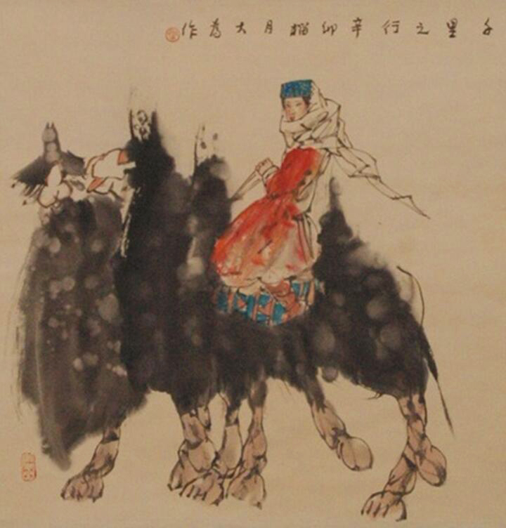 骨董市仕入れ品 中国近代の範曽の掛軸 人物図 肉筆保証 DE057C12-3