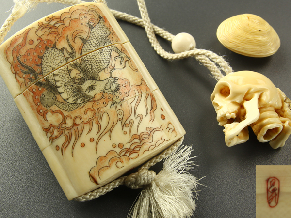 Yahoo!オークション -「象牙 【流】時代提げ物 本象牙彫刻印籠 IY793