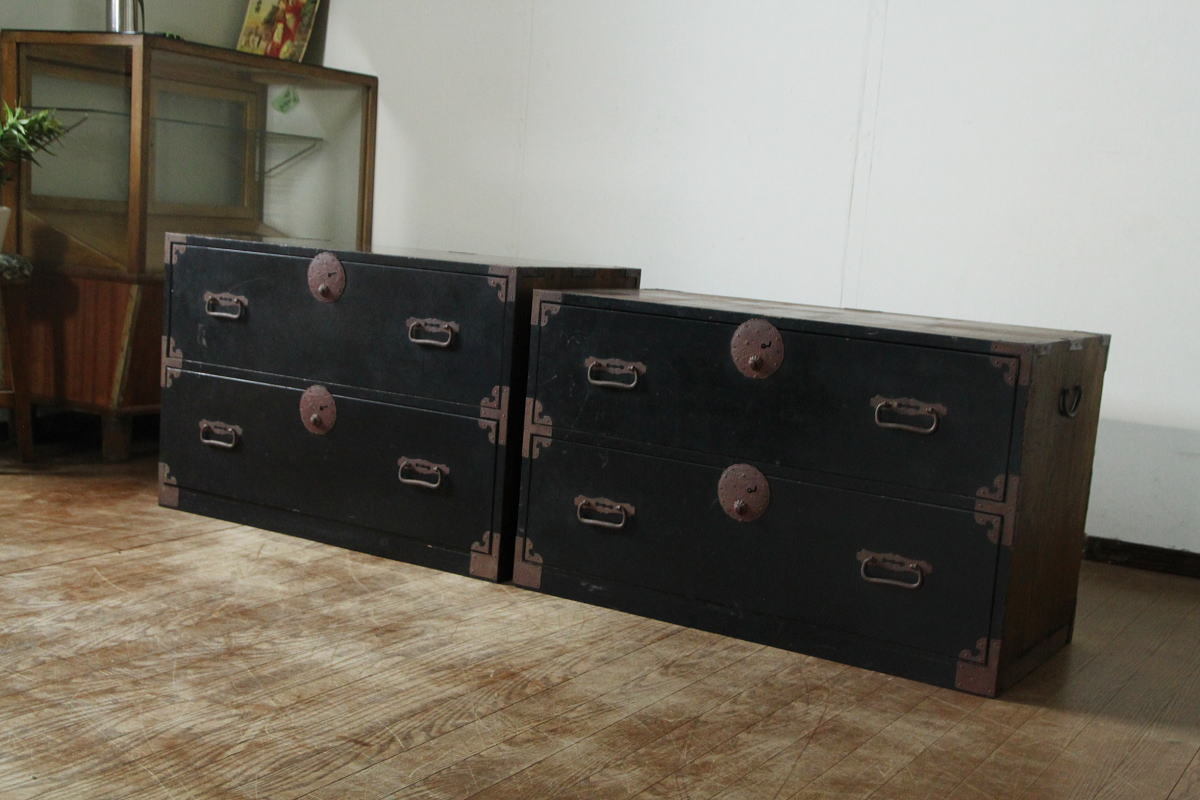 アンティーク！丸金具！重ね庄内箪笥・引出し四杯！中桐/時代箪笥/着物